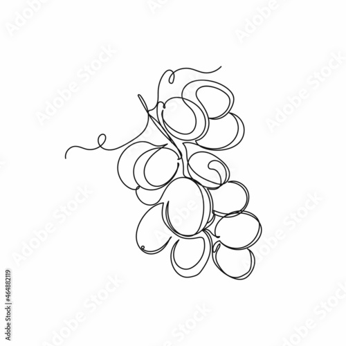 Vector continuous one single line drawing icon of beautiful bunch of grapes in silhouette on a white background. Linear stylized.