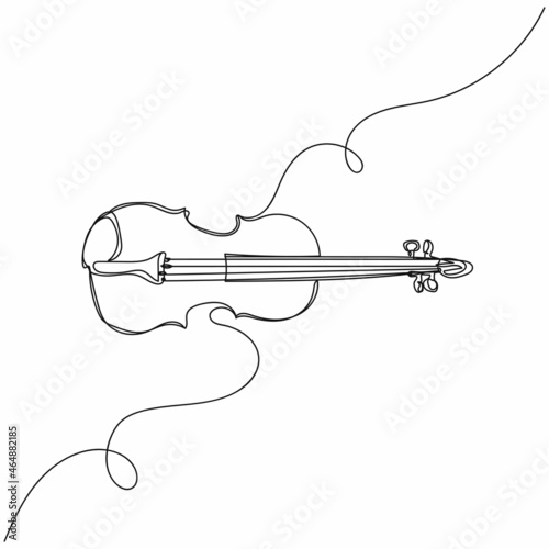 Vector continuous one single line drawing icon of old restored violin in silhouette on a white background. Linear stylized.