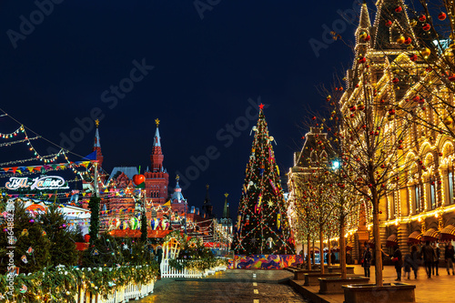 New Year's Moscow, Festive decoration of Red Square. Moscow, Russia