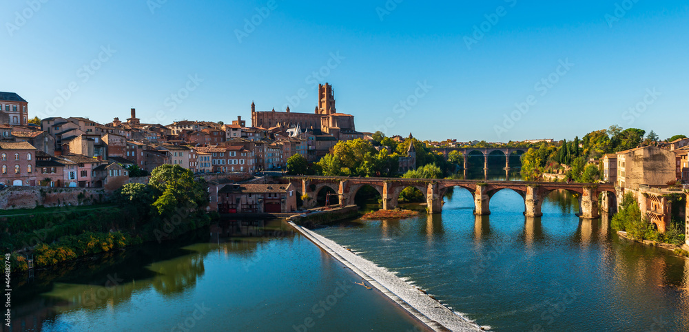 Sainte Cécile cathedral and the banks of the Tarn, from the Pont Neuf in Albi, in the Tarn, in Occitanie, France
