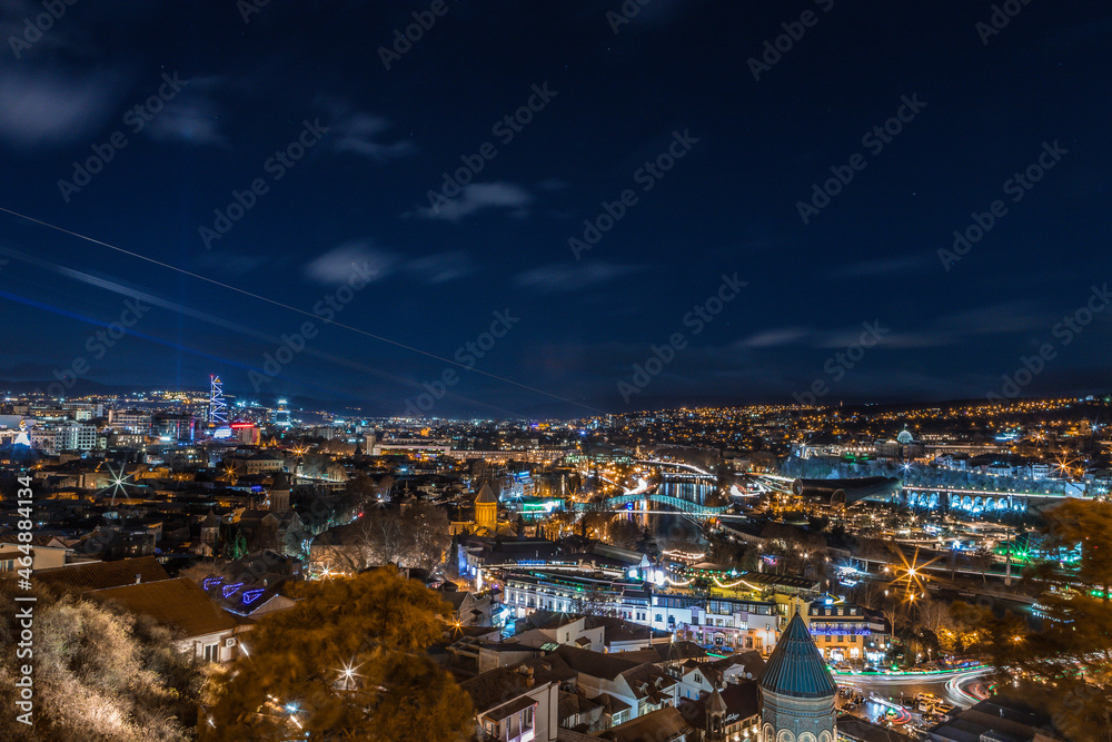 Naklejka premium Night view of the center of Tbilisi, Georgia in January