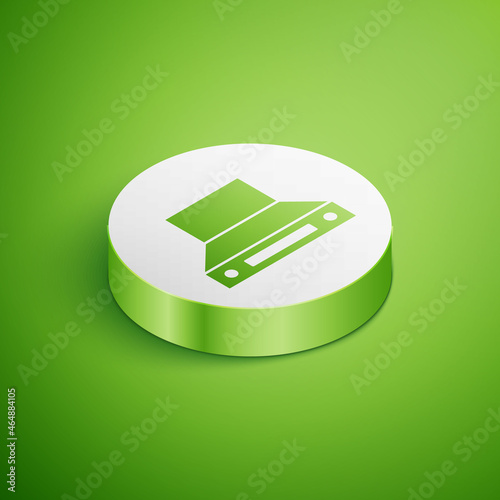 Isometric Kitchen extractor fan icon isolated on green background. Cooker hood. Kitchen exhaust. Household appliance. White circle button. Vector