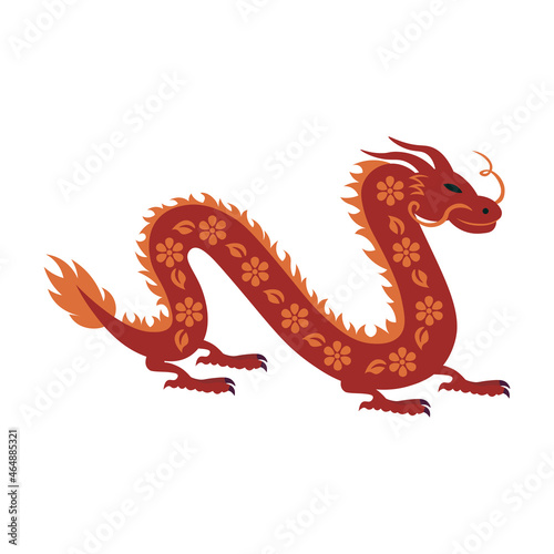 Red dragon with ornament and flowers symbol of the Chinese new year © NADEZHDA