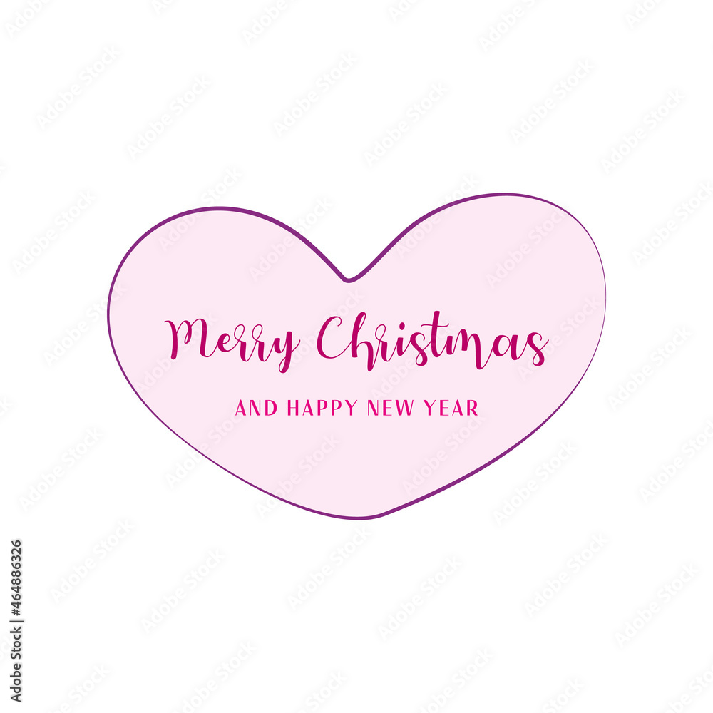 Illustration of a gift heart with the signature Merry Christmas. New Year's card