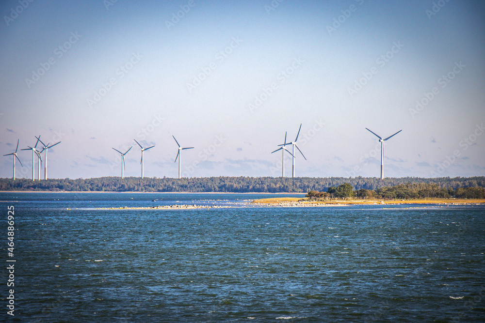 wind turbines in the sea, island of saaremaa, estonia, baltics, baltic countries, baltic sea, europe - obrazy, fototapety, plakaty 