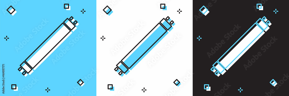 Set Long luminescence fluorescent energy saving lamp icon isolated on blue and white, black background. Vector Set Long luminescence fluorescent energy saving lamp icon isolated on blue and white, black background. Vector