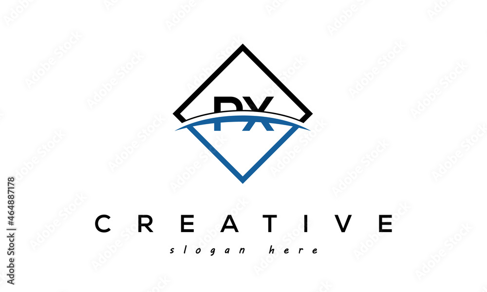 PX Letter Logo Design with Swoosh and Square Box Vector Stock Vector ...