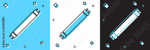 Set Long luminescence fluorescent energy saving lamp icon isolated on blue and white, black background. Vector