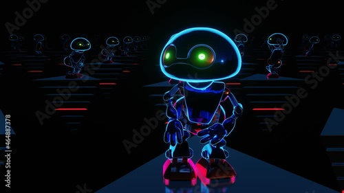 Dancing robots on flying pyramids.