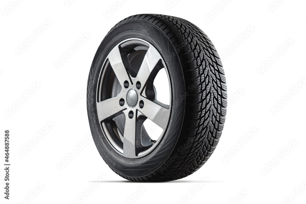  Winter tire with alurim on white background