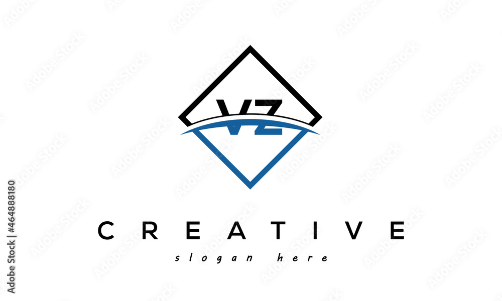 VZ Letter Logo Design with Swoosh and Square Box Vector Stock Vector ...