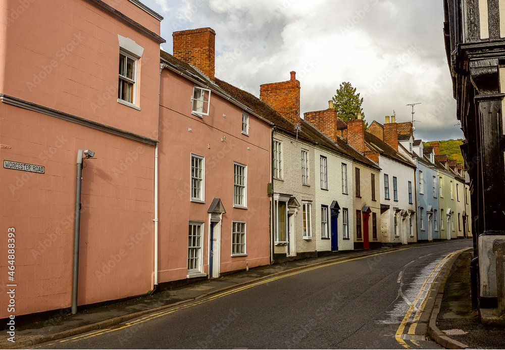 Narrow road leading out of Ledbury, a market town in the county of Herefordshire, United Kingdom