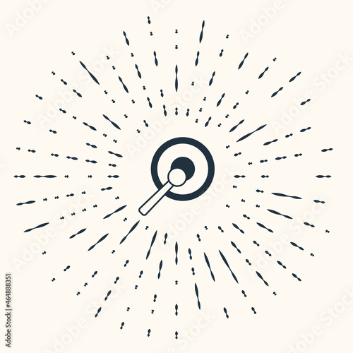 Grey Gong musical percussion instrument circular metal disc and hammer icon isolated on beige background. Abstract circle random dots. Vector