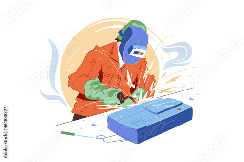 Welder character with welding tool