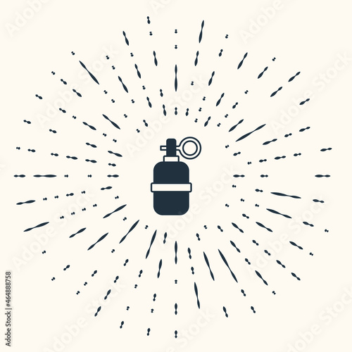 Grey Hand grenade icon isolated on beige background. Bomb explosion. Abstract circle random dots. Vector