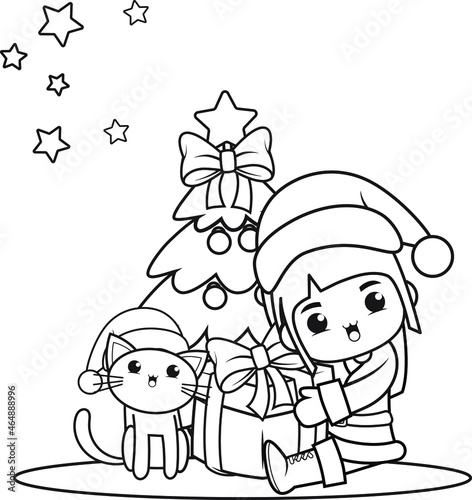 Christmas coloring book with cute girl
