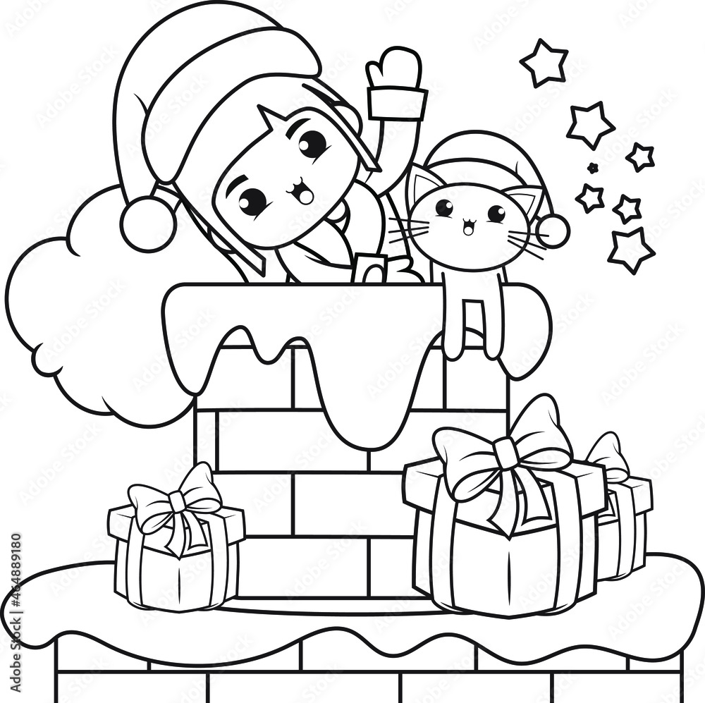 Christmas coloring book with cute girl Christmas coloring book with cute girl