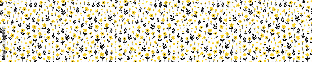 Seamless pattern with yellow flowers and black leaves Seamless pattern with yellow flowers and black leaves