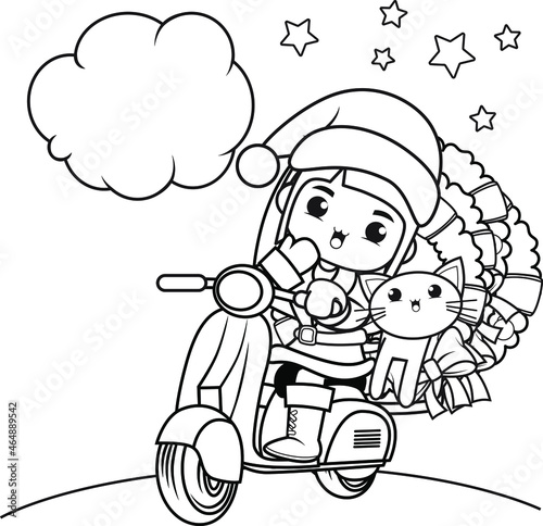 Christmas coloring book with cute girl