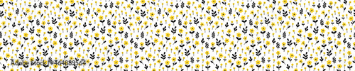 Seamless pattern with yellow flowers and black leaves