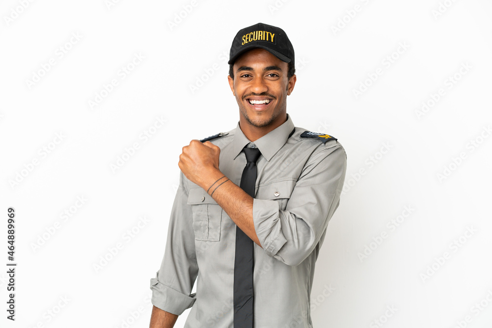African American safeguard over isolated white background celebrating a victory