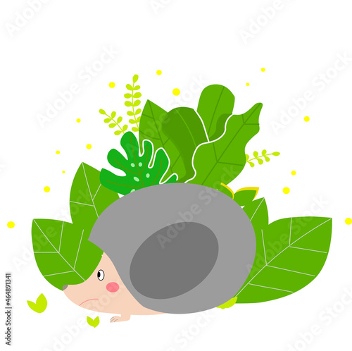 Hedgehog vector stock illustration. Cute animal in the grass. Isolated on a white background.