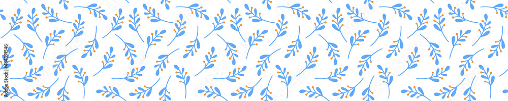 Seamless pattern with blue plants and orange berries Seamless pattern with blue plants and orange berries