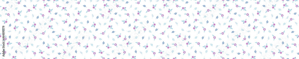 Seamless pattern with purple flowers and leaves