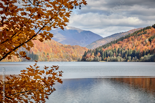 Lake in the mountains. Autumn on a high mountain lake.
