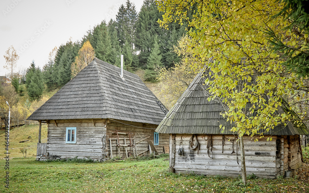 Village in the mountains. Autumn in a mountain village Village in the mountains. Autumn in a mountain village