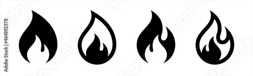 Fire flame symbol. Bonfire silhouette logotype. Bonfire outline style. Fire icons set vector illustration in flat style.