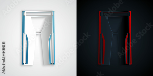 Paper cut Wetsuit for scuba diving icon isolated on grey and black background. Diving underwater equipment. Paper art style. Vector