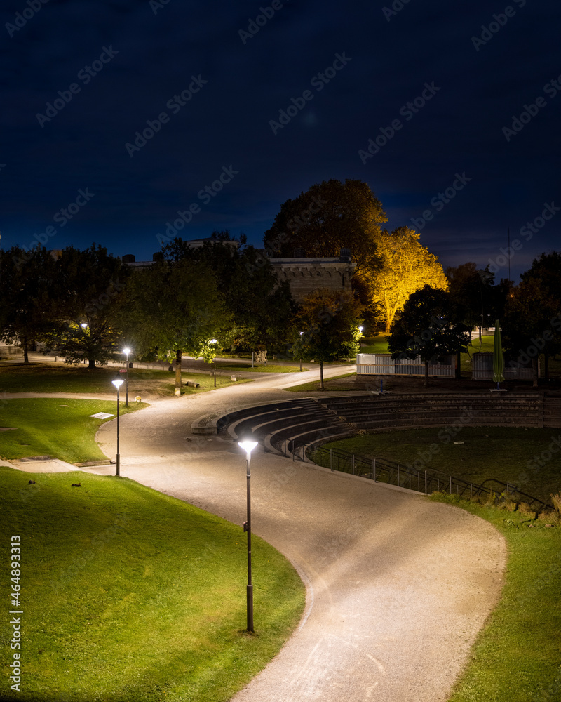 Illuminated walkway with no people in Ingolstadt, Germany. Illuminated walkway with no people in Ingolstadt, Germany.