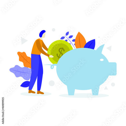 Fotobehang Putting money into the piggy bank