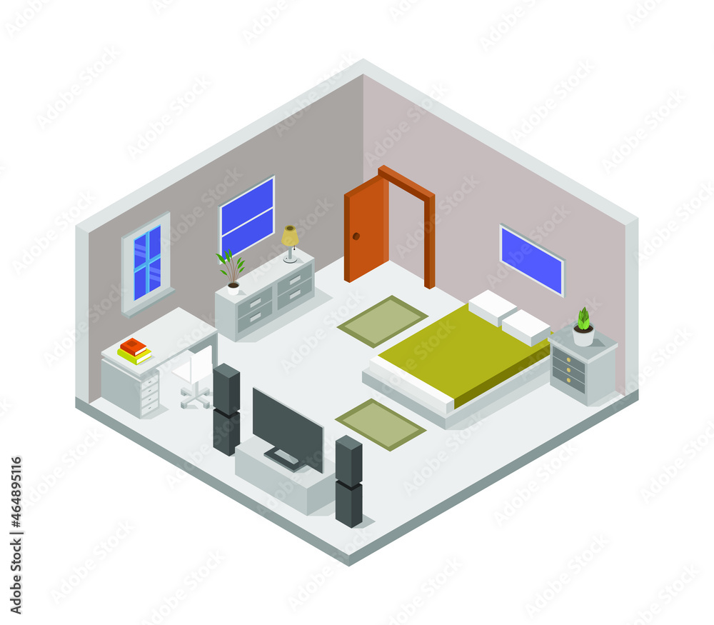 Obraz premium Isometric bedroom on white background