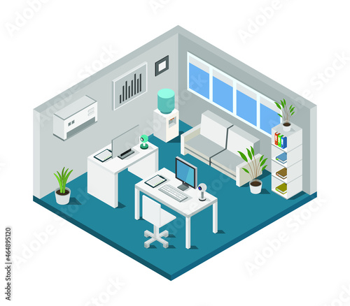 Isometric office room on a white background