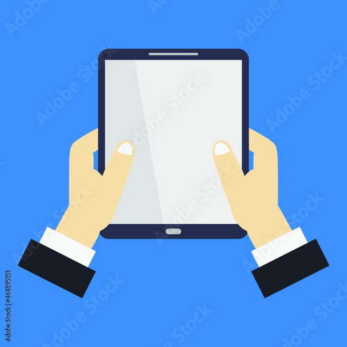 Tablet in hand on white background