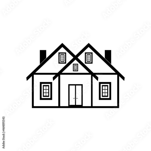 A house icon with large and small windows on a white background.