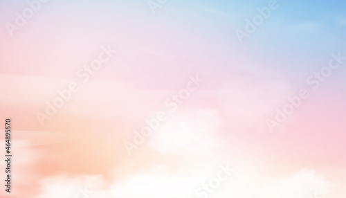 Colorful cloudy sky with fluffy clouds with pastel tone in blue,pink and orange in morning,Fantasy magical sunset sky on spring or summer,Vector illustation sweet background for holiday banner © Anchalee