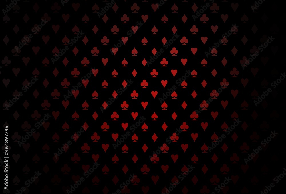 Dark red vector background with cards signs.