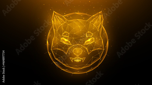 Golden Shiba inu polygonal illustration on a black background. Cryptocurrency low poly design photo