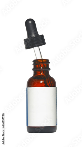 Glass bottle with pipette isolated on white background