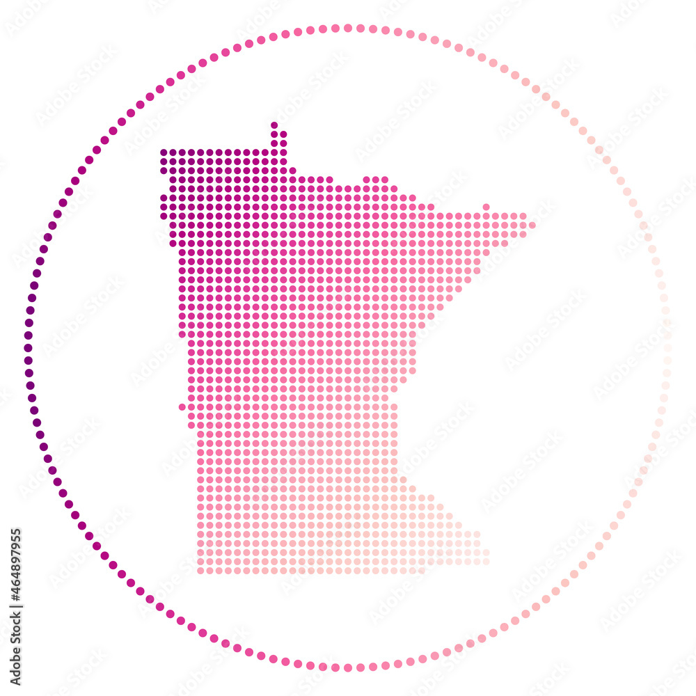 Minnesota digital badge. Dotted style map of Minnesota in circle. Tech icon of the us state with gradiented dots. Artistic vector illustration.