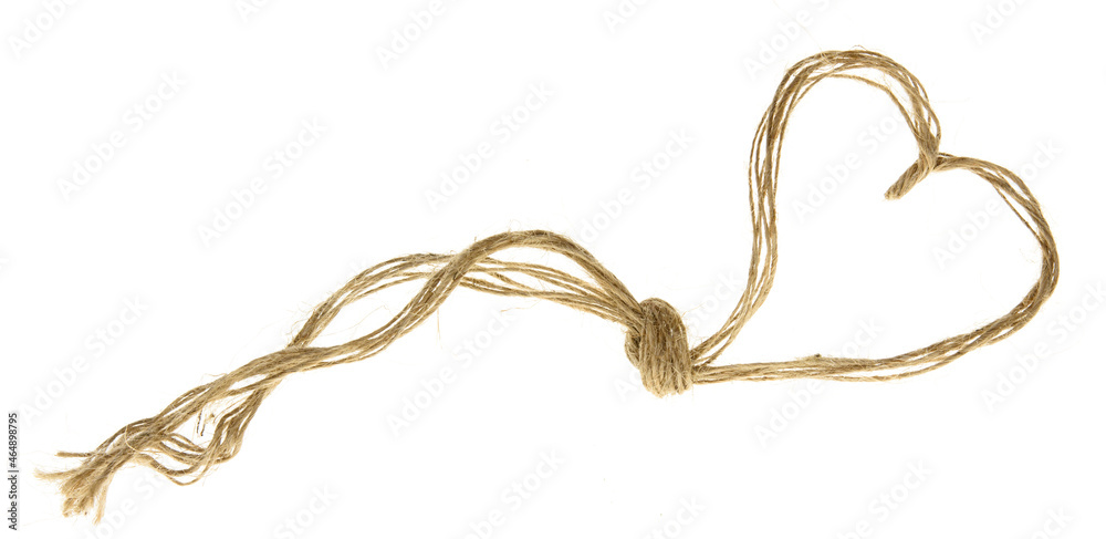Jute line heart isolated on white background