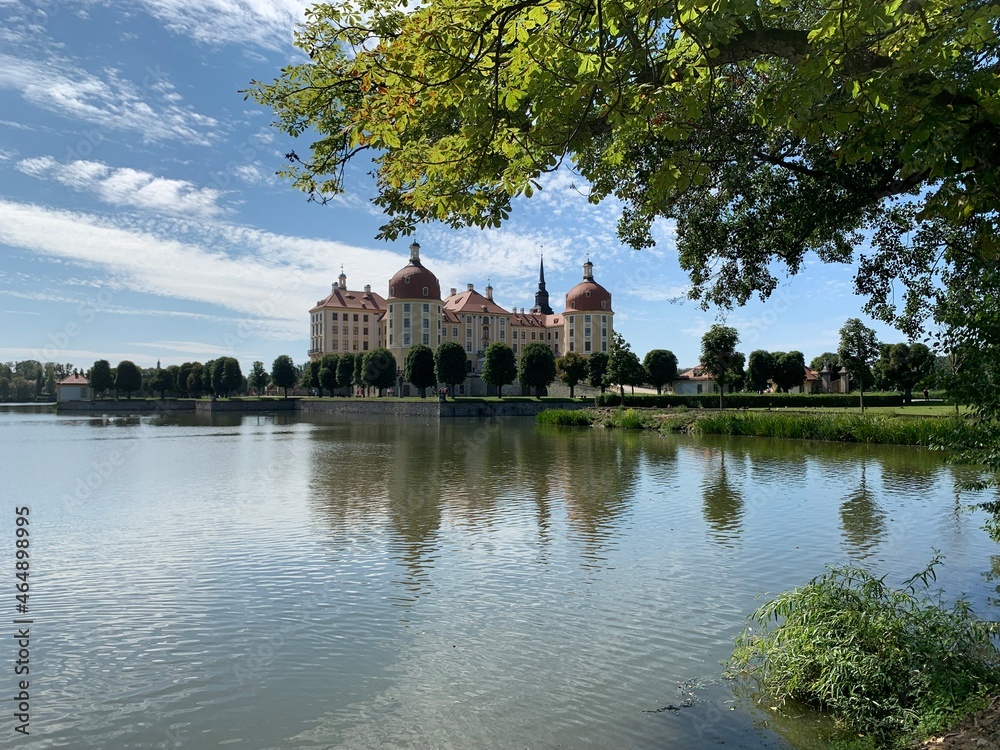 Moritzburg castle, reflected on the lake surface