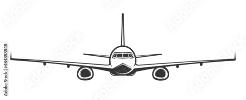 Airplane in simple style front view isolated on white background. Vector illustration