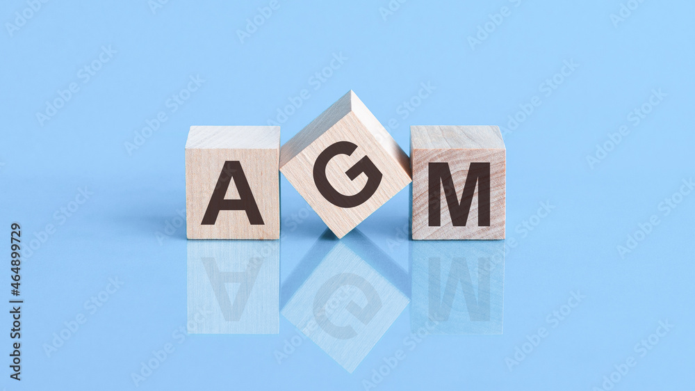 AGM is an abbreviation of the Annual General Meeting - the text is written on wooden cubes AGM is an abbreviation of the Annual General Meeting - the text is written on wooden cubes