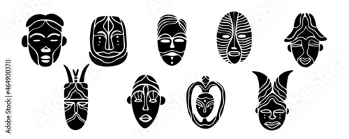 African tribal mask.Ornament decoration design. Ritual culture abstract face. Animal safari vector totem.Ethnic element. Africa decor head.Boho fashion.black and white