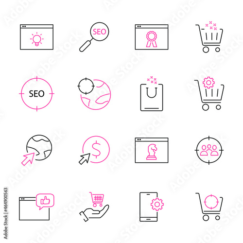 SEO icons set. SEO pack symbol vector elements for infographic web
