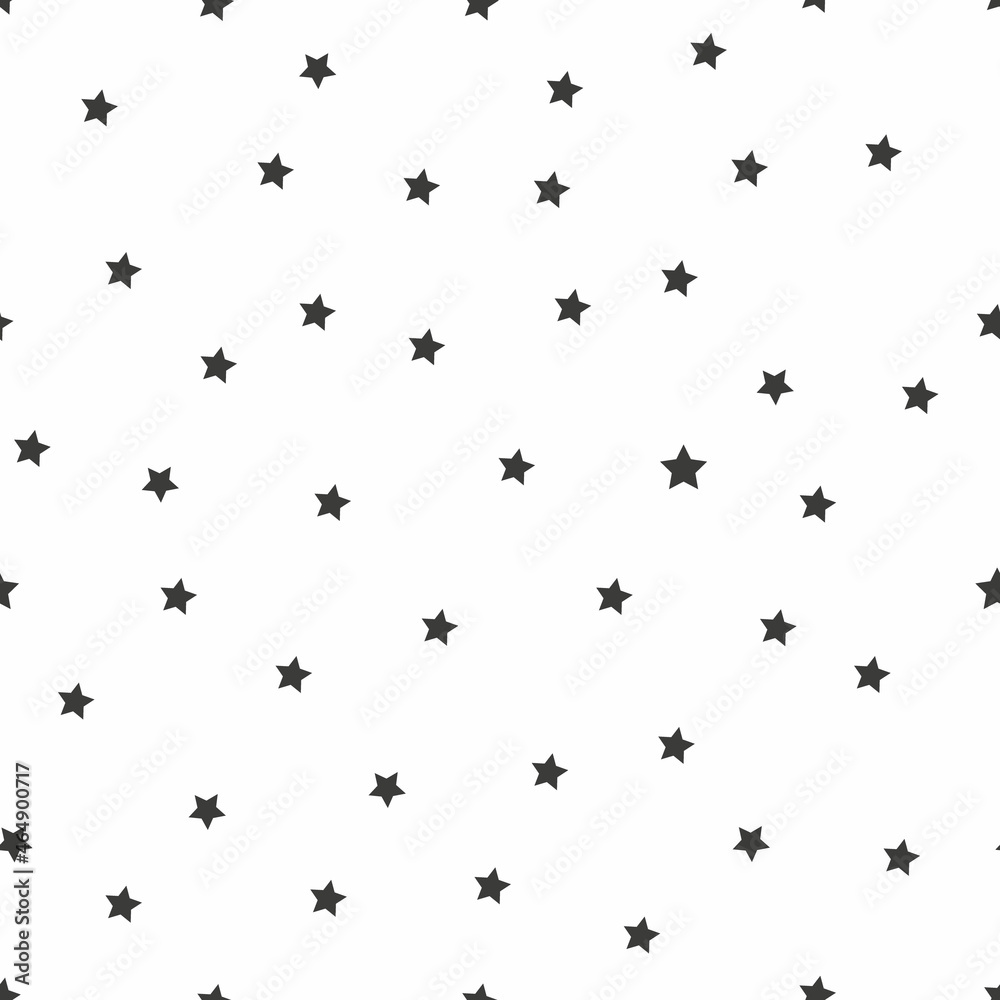 Seamless pattern with black stars on white background. Vector illustration.